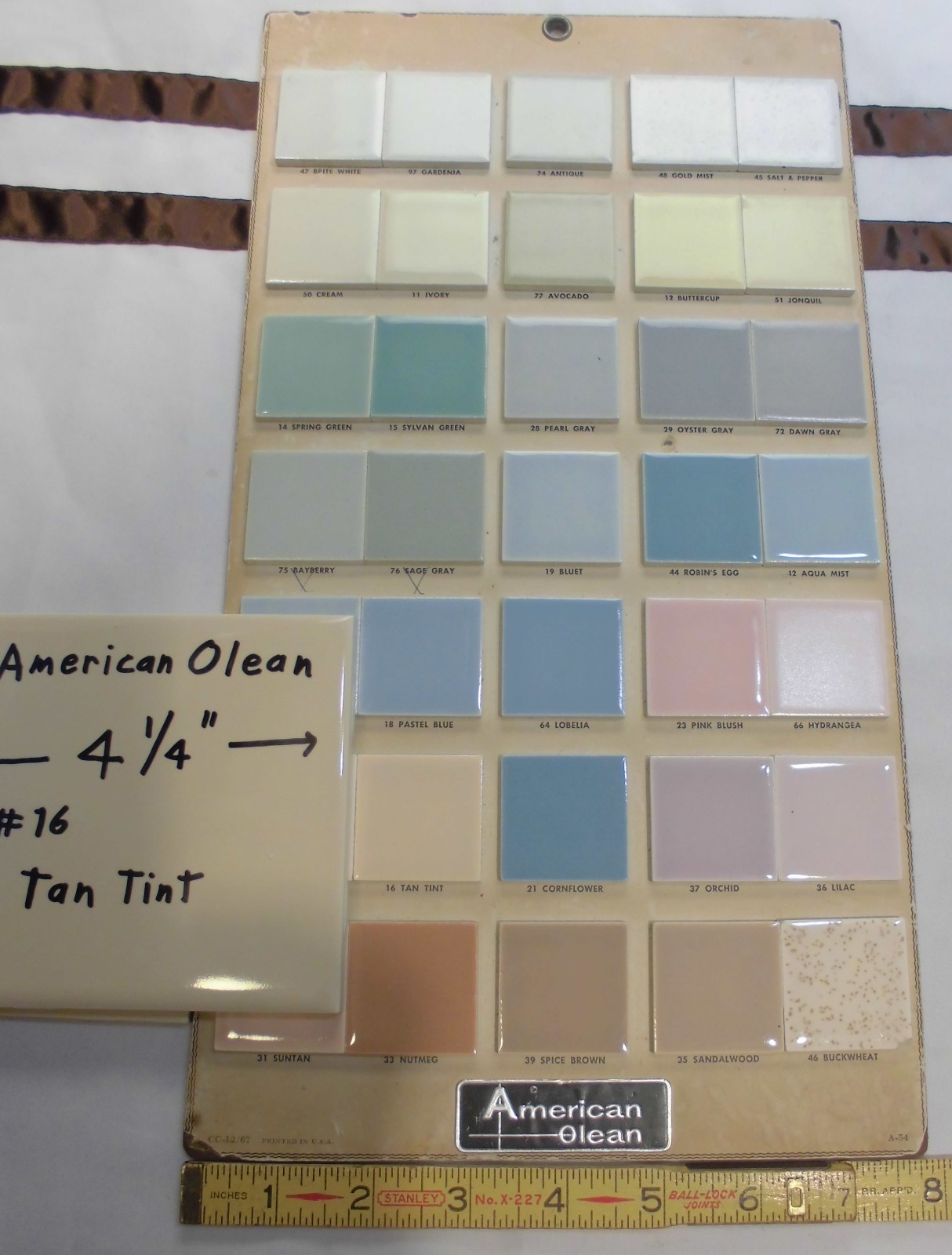 1 pc. Tan Tint: Vintage Glossy Ceramic Tile by American Olean 4-1/4″ made 1950’s