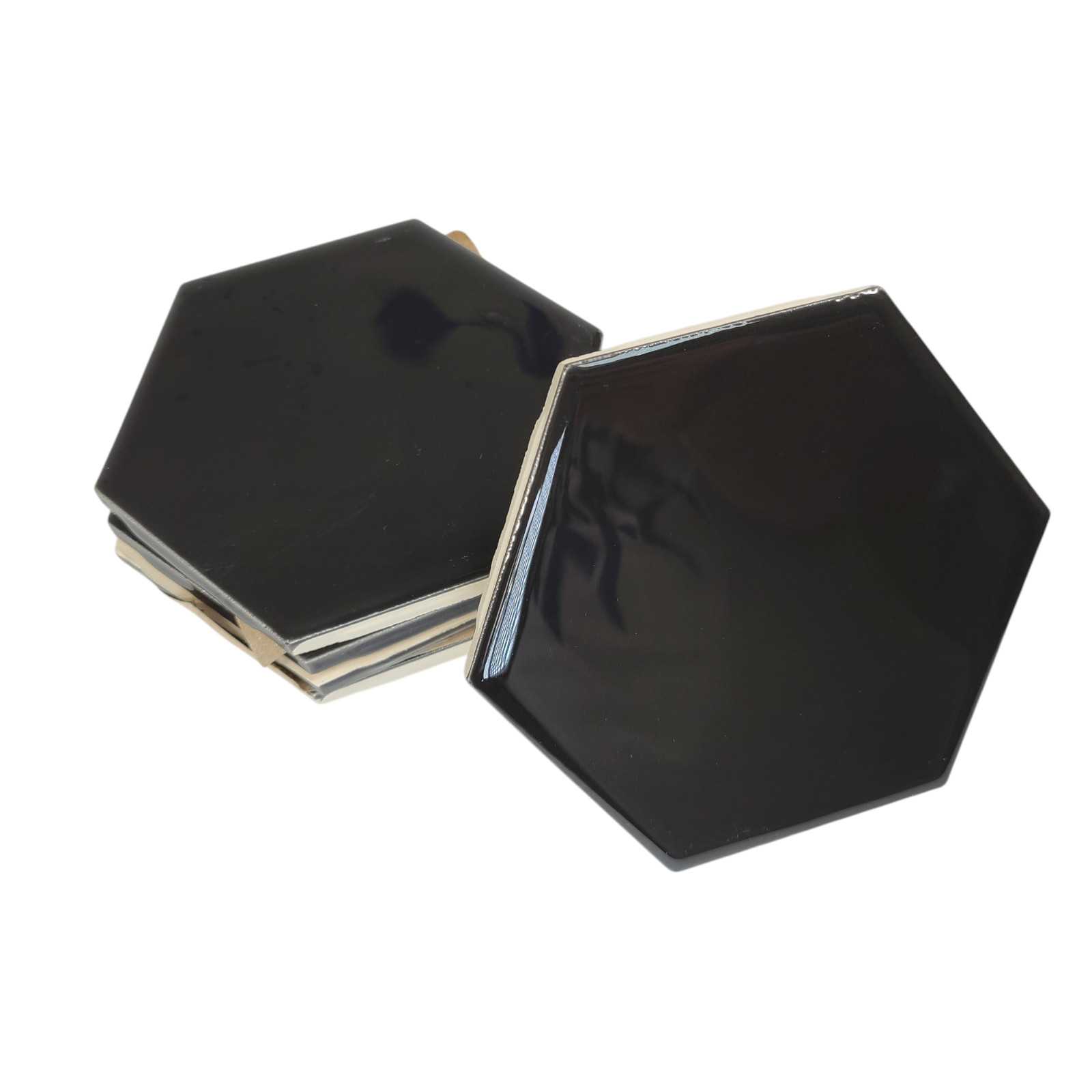 Black Ceramic Tile Hexagon Subway Vintage Mid Century Modern Rippled Beehive