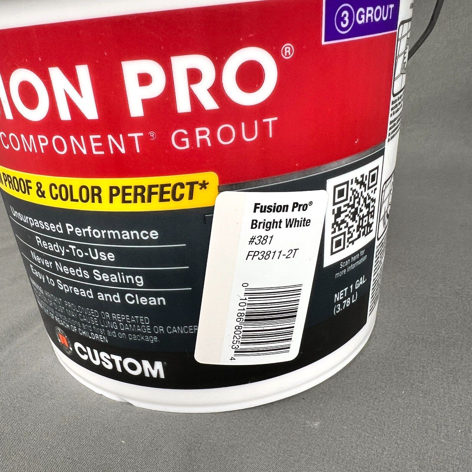 Custom CBP Fusion Pro Single Component Stain Proof Grout Bright White 1 Gallon