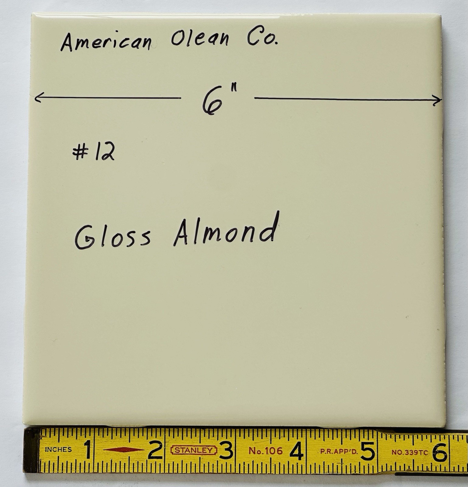 1 pc. Gloss Almond: Ceramic Tile 6″ X 6″ by American Olean #12, New Stock