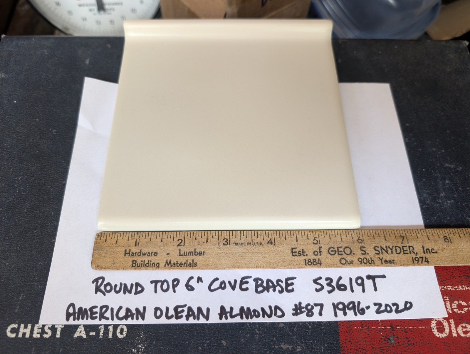 1 pc American Olean Ceramic Tile Round Top Cove Base 6″ S3619T Matte Almond #87