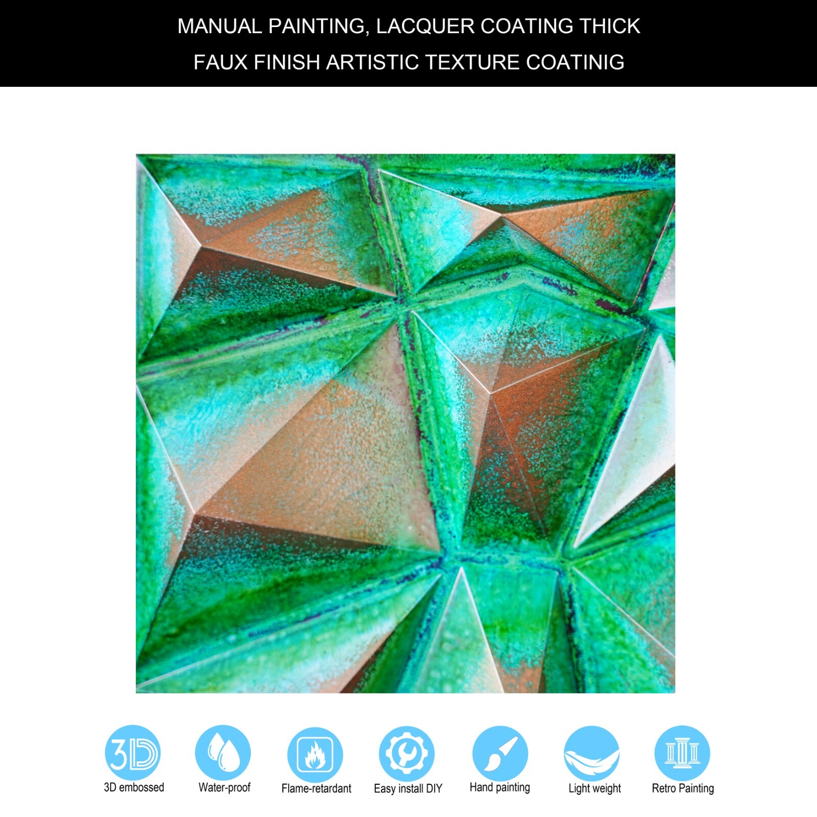 PVC Ceiling Tile Renovation Geometric PLM101 Washed cyan gold 10pcs PAINTSDECOR