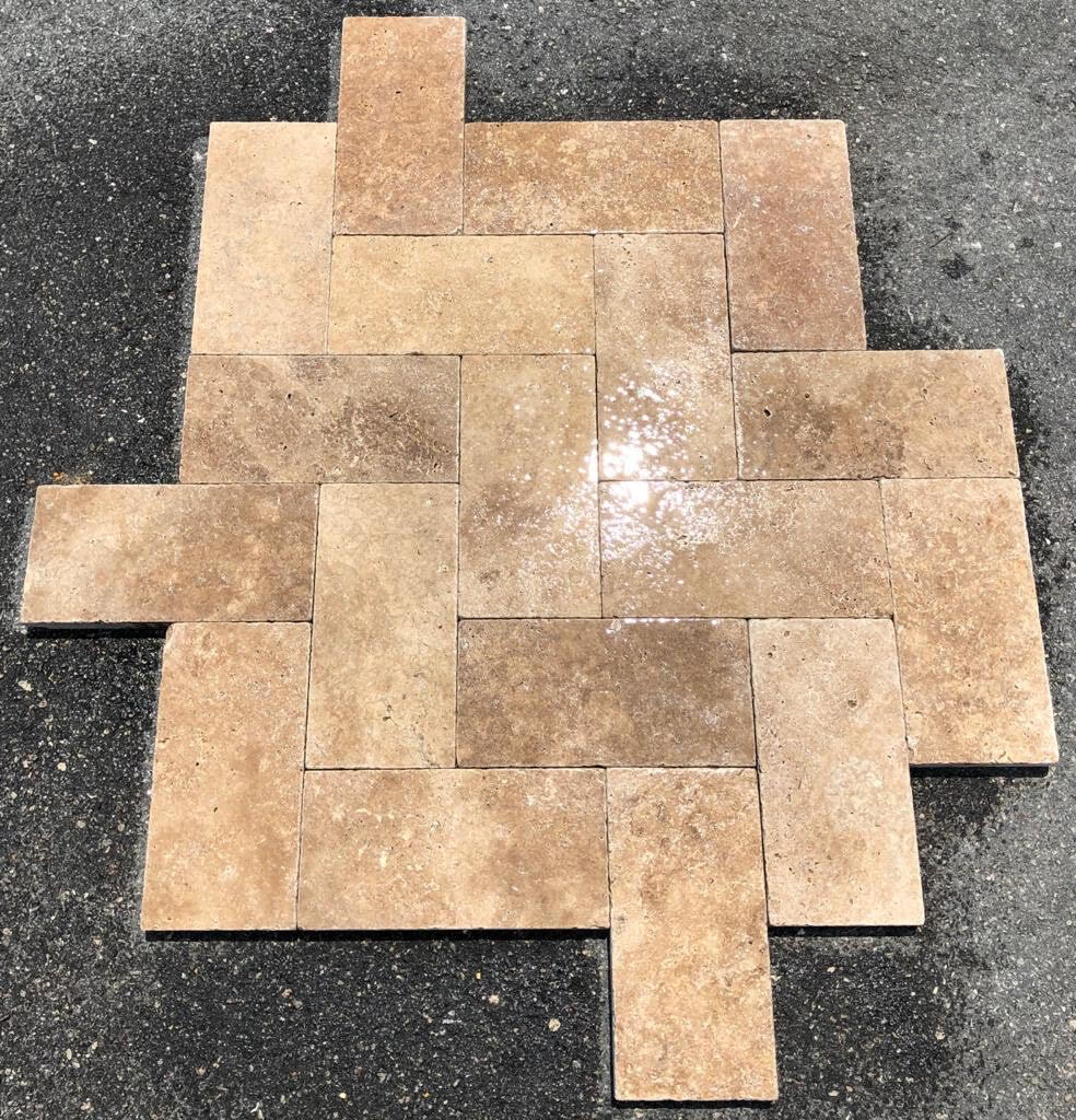 WALNUT NOCE TRAVERTINE TUMBLED PAVERS 6X12