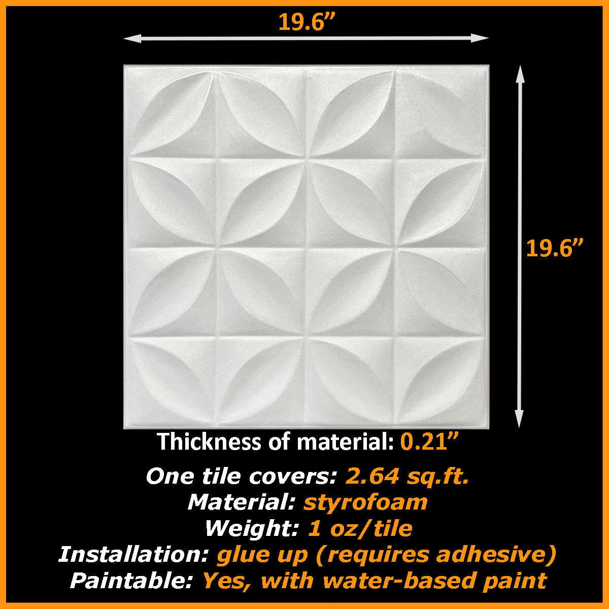 Ceiling Tiles Glue Up Styrofoam 20×20 R3 White Pack of 96 pcs 253 sq ft