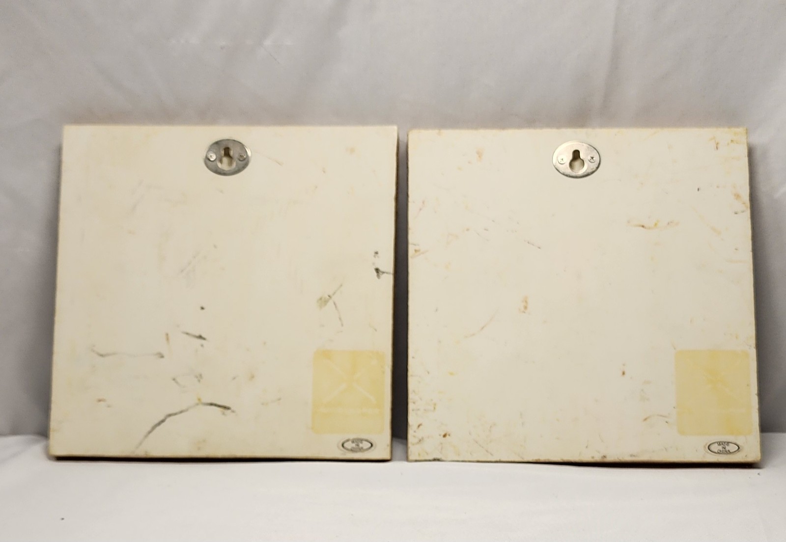 Set of 2 Beige/Brown Embossed Floral Relief Ceramic Wall Decor 8×8