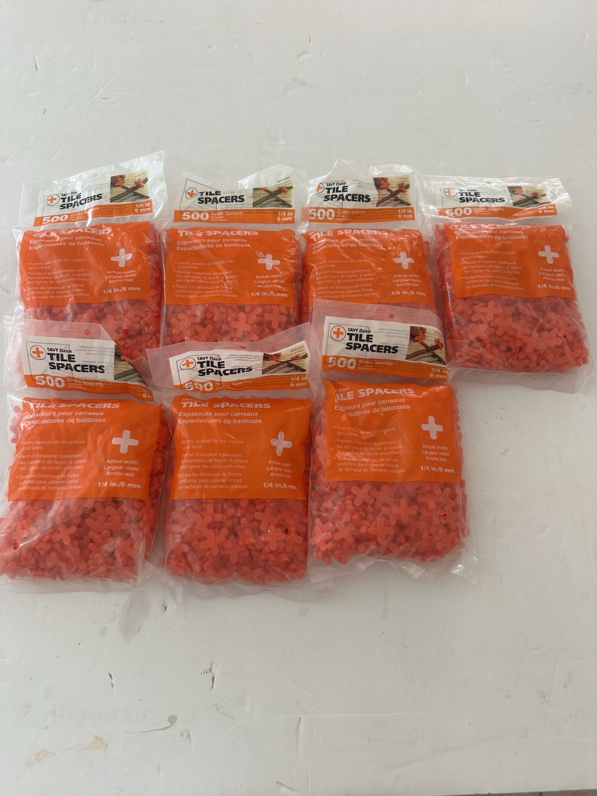 LOT OF 7 – Tavy Basix Tile Spacers 1/4in 6mm 500 Cross Pcs Orange Plastic