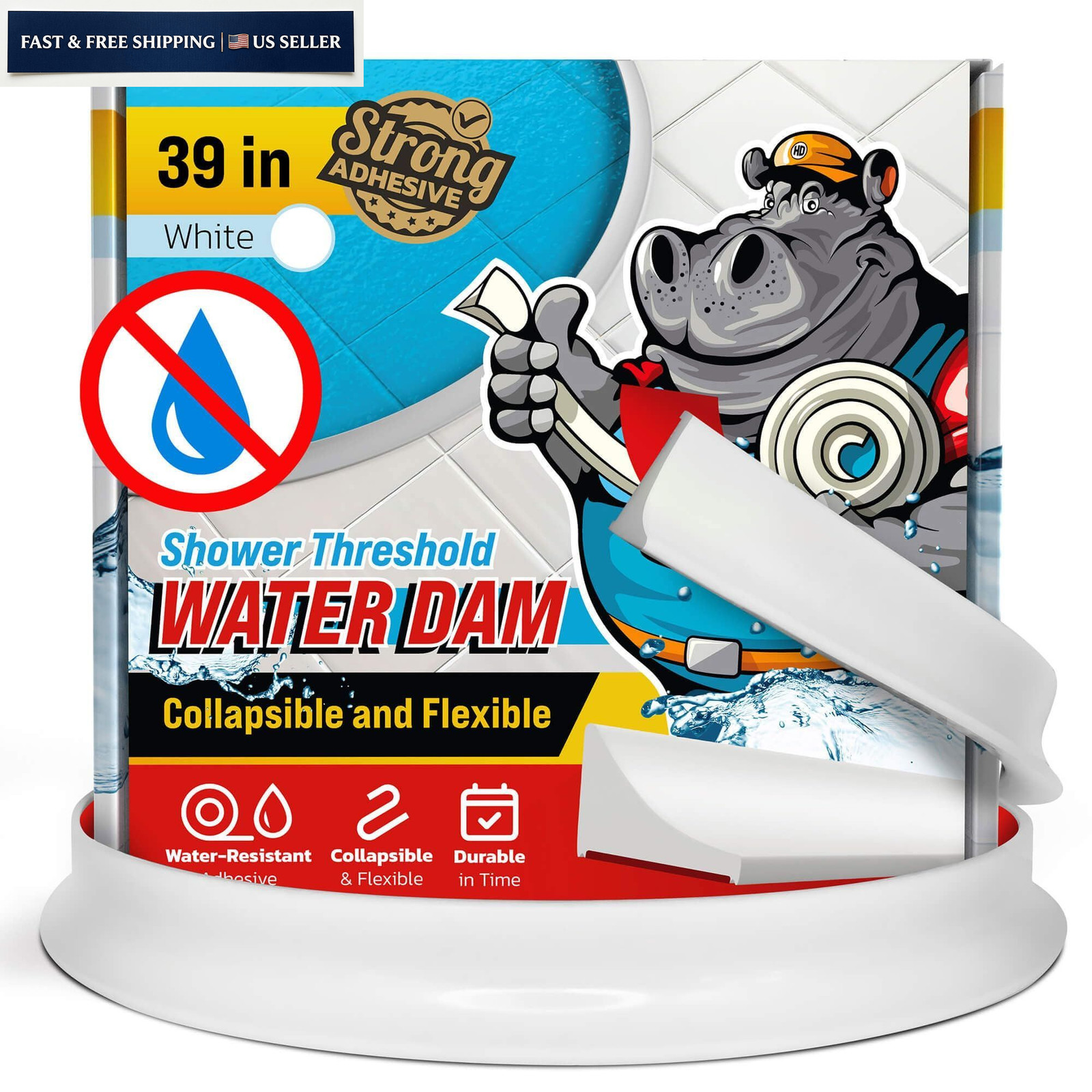 Shower Threshold Water Dam Barrier 39″ – White Collapsible Walk in 39,