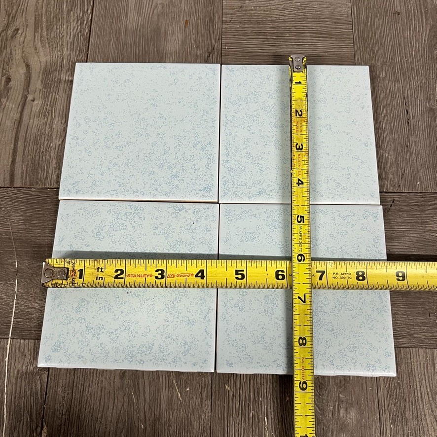 Vtg NOS Ceramic Tile Blue White Specked MCM 4 1/4″ Square Tiles Kitchen Bath NOS