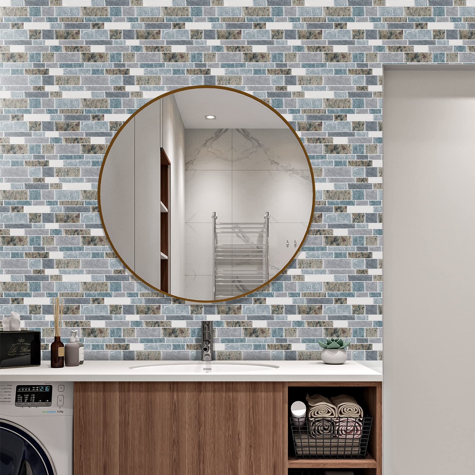 Azulejos Adhesivos Granito Azul Y Marron Para Cocina Pack De 10 De Lujo