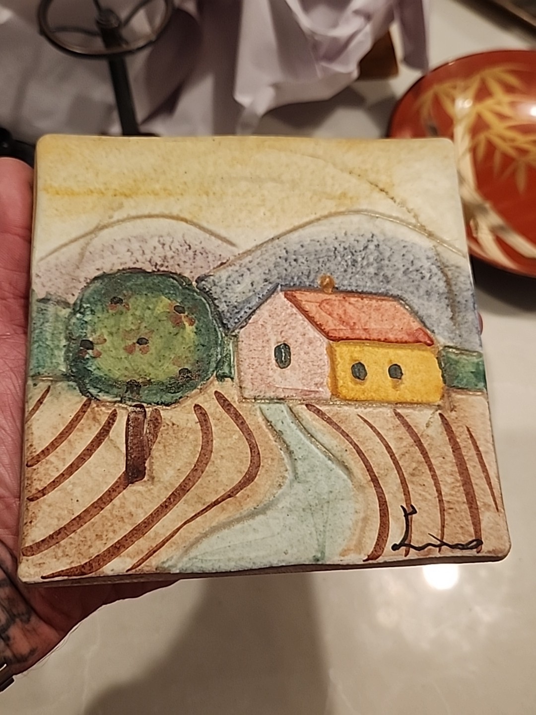 Brevettato Piana Bicottura Tradizionale Tile Hand Painted Italian Wall Trivet