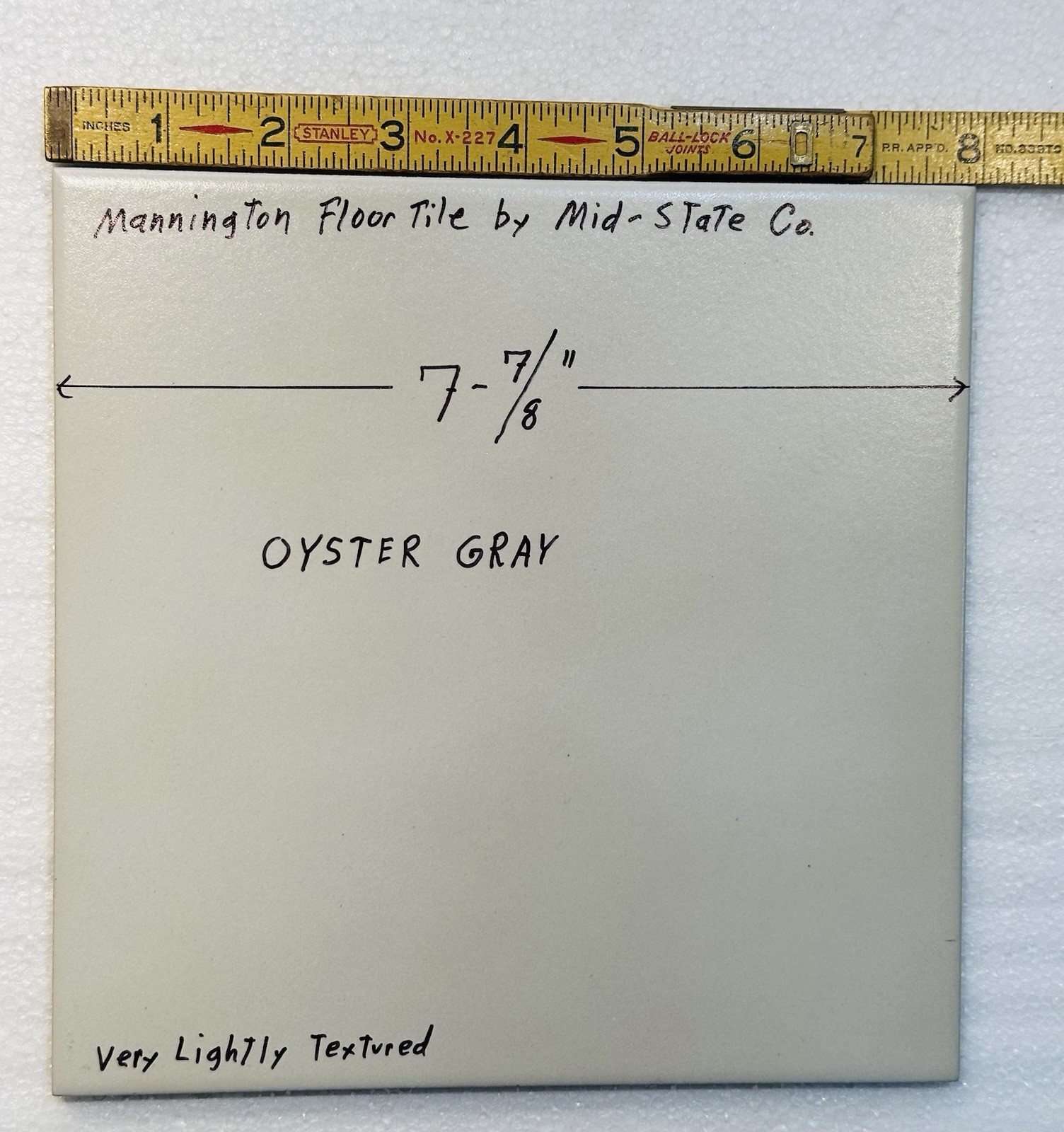 1 pc. Oyster Gray: Ceramic Floor Tile: 8″ X 8″ Lightly Textured by Mid-State Co.
