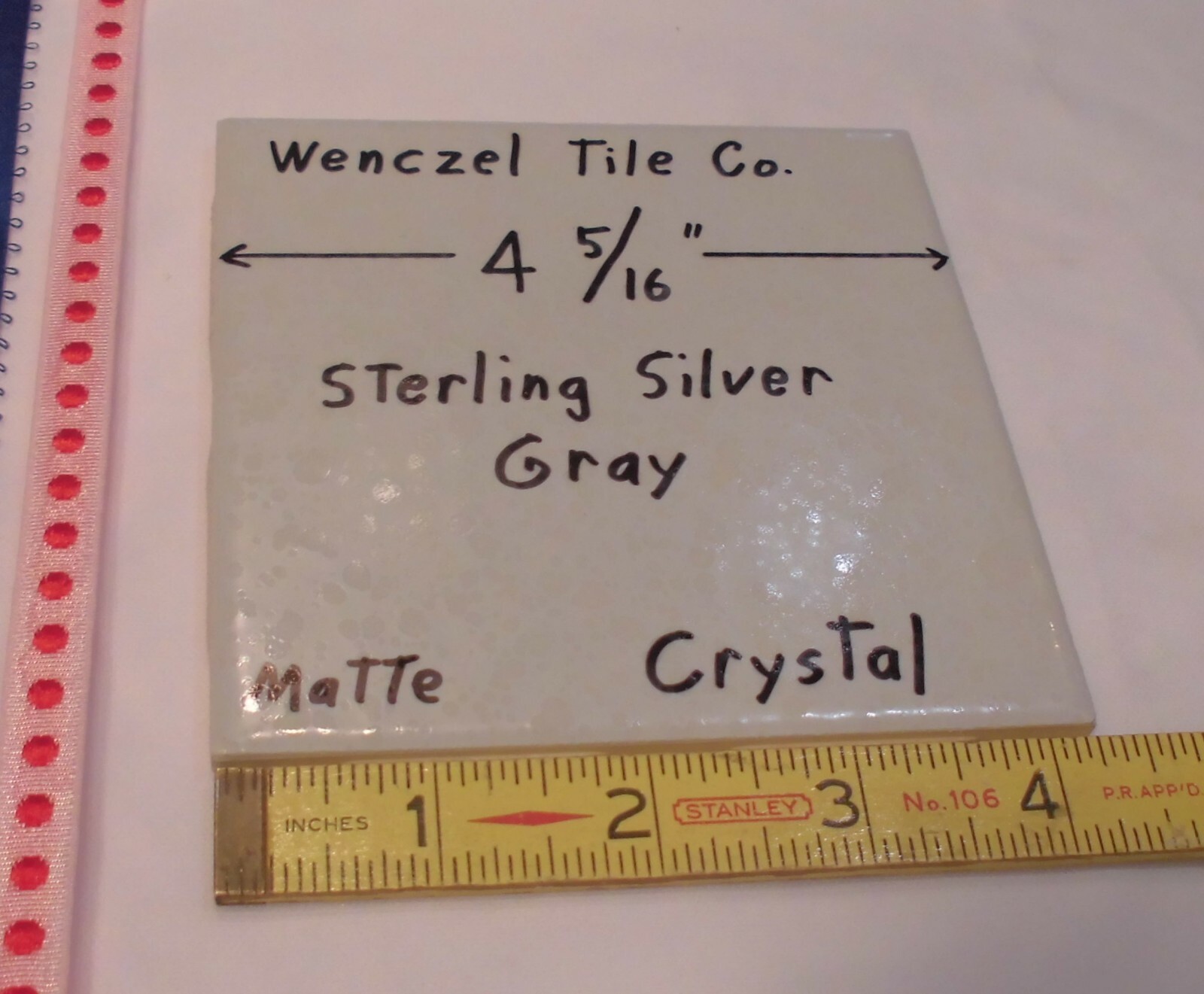 1 pc. Sterling Silver – Gray: Crystal Glaze; Ceramic Tile by Wenczel Co. 4-5/16″