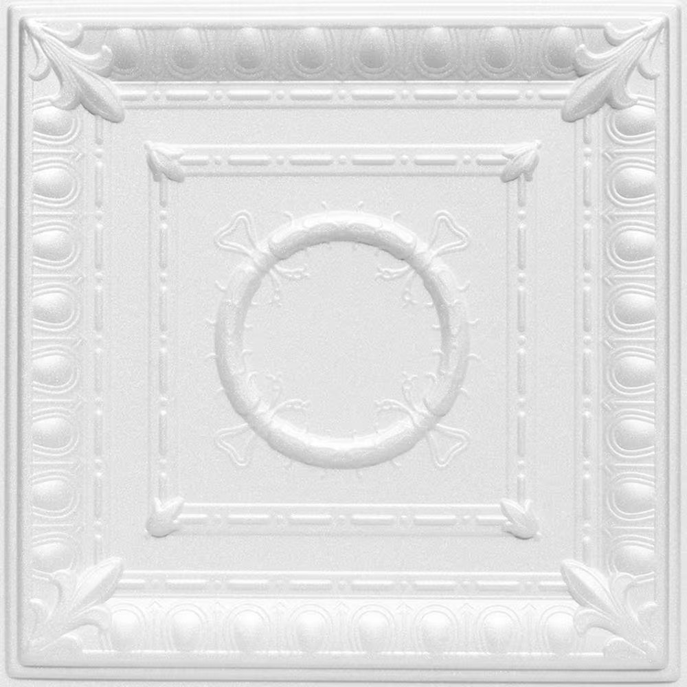 Romanesque 1.6 Ft. X 1.6 Ft. Glue up Foam Ceiling Tile in Plain White (21.6 Sq.