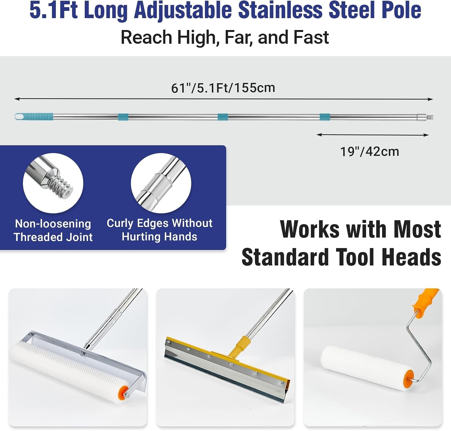 Self Leveling Concrete Tools, Stainless Steel Epoxy Squeegee, Spiked Roller for