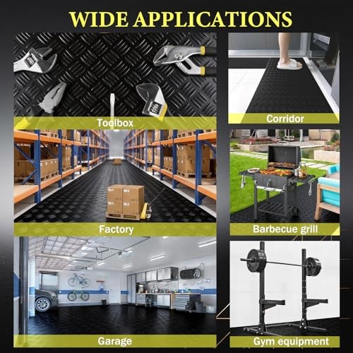 Garage Floor Mat, 2mm Thickened Ribbed PVC 4×10 FT Black(4-Tier Diamond)