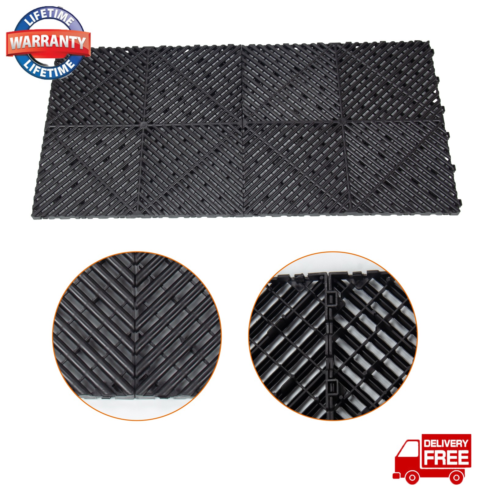 25 PCS Interlocking Garage Floor Tiles Deck Tile Water Drainage 15.75×15.75″