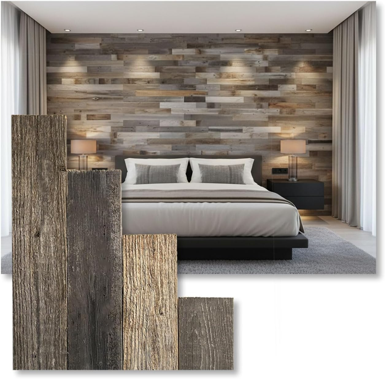 | Barnwood Planks for Accent Wall, Easy Nail-Up Real Wood Wall Planks for Rustic