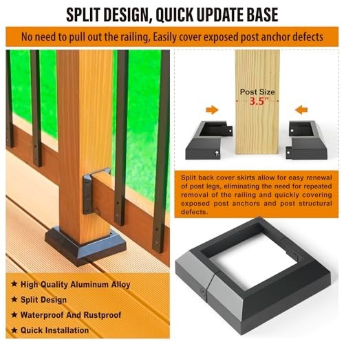 4 pcs 4×4 (Actual: 3.5″x3.5″) Aluminum Deck Post Base Cover, for Railings, Stair