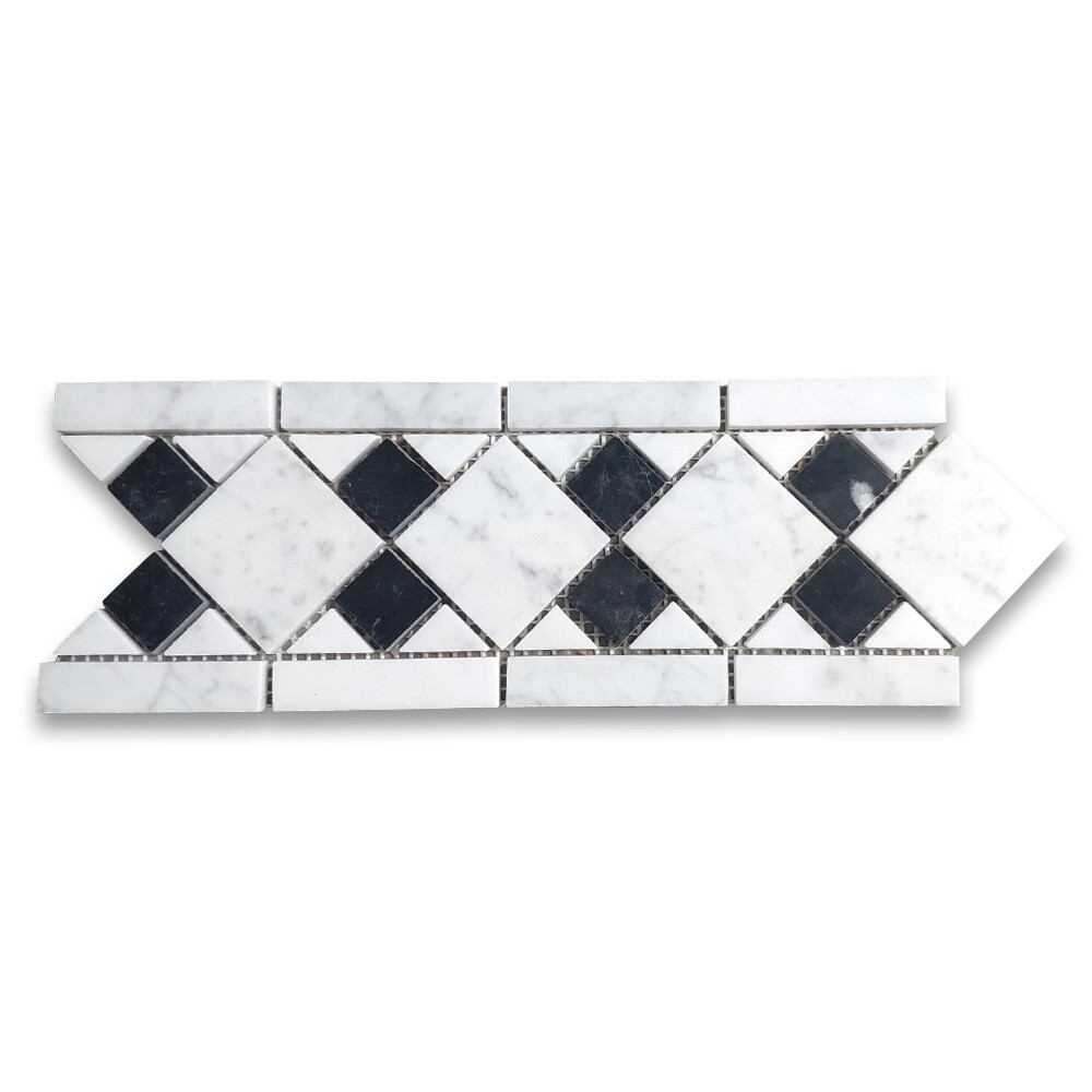 B0093P Marble Mosaic Border Listello Tile Venice Monochrome 4×11.1 Polished