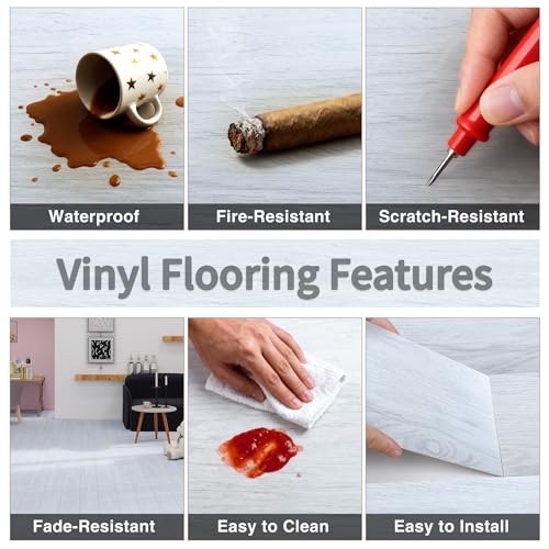 Peel and Stick Vinyl Flooring Pack 54 Sq.Ft, 36 x 6 inches 36 Alpine White Oak