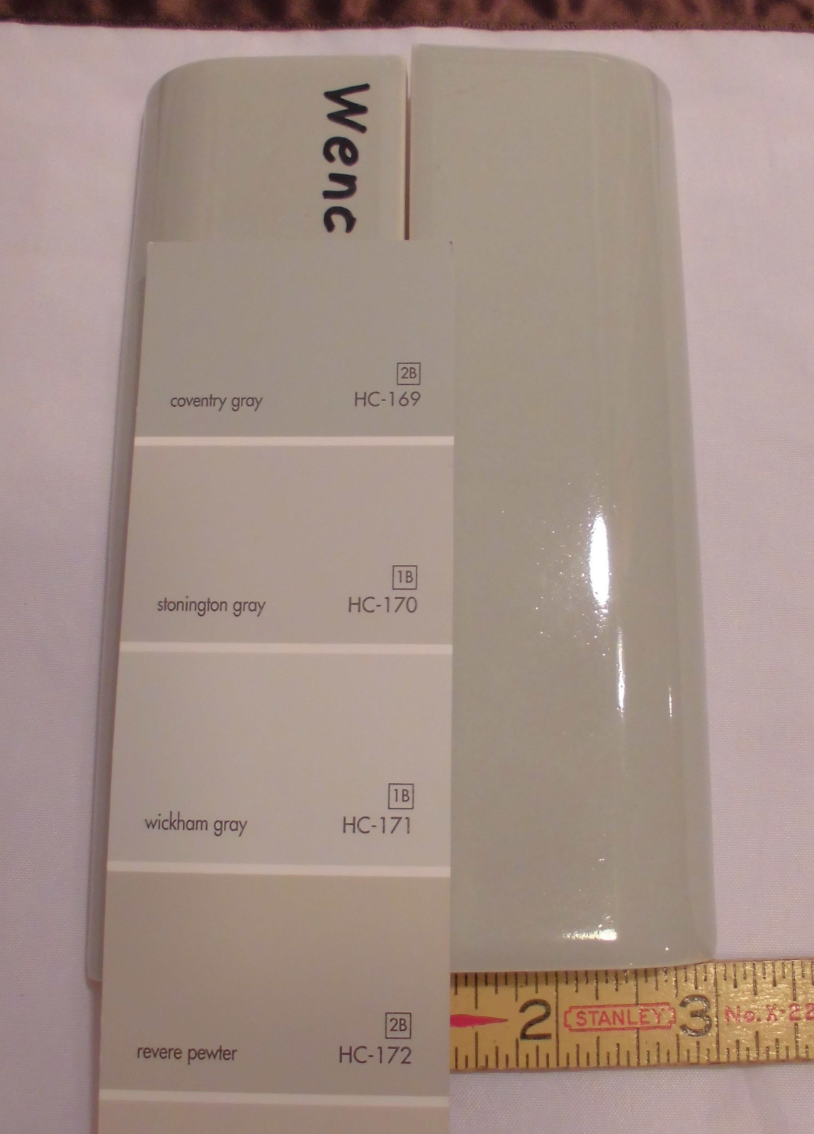 1 pc. Dove Gray: Glossy Ceramic Radius Bullnose Tile by Wenczel Co. 2″ X 6-1/4″