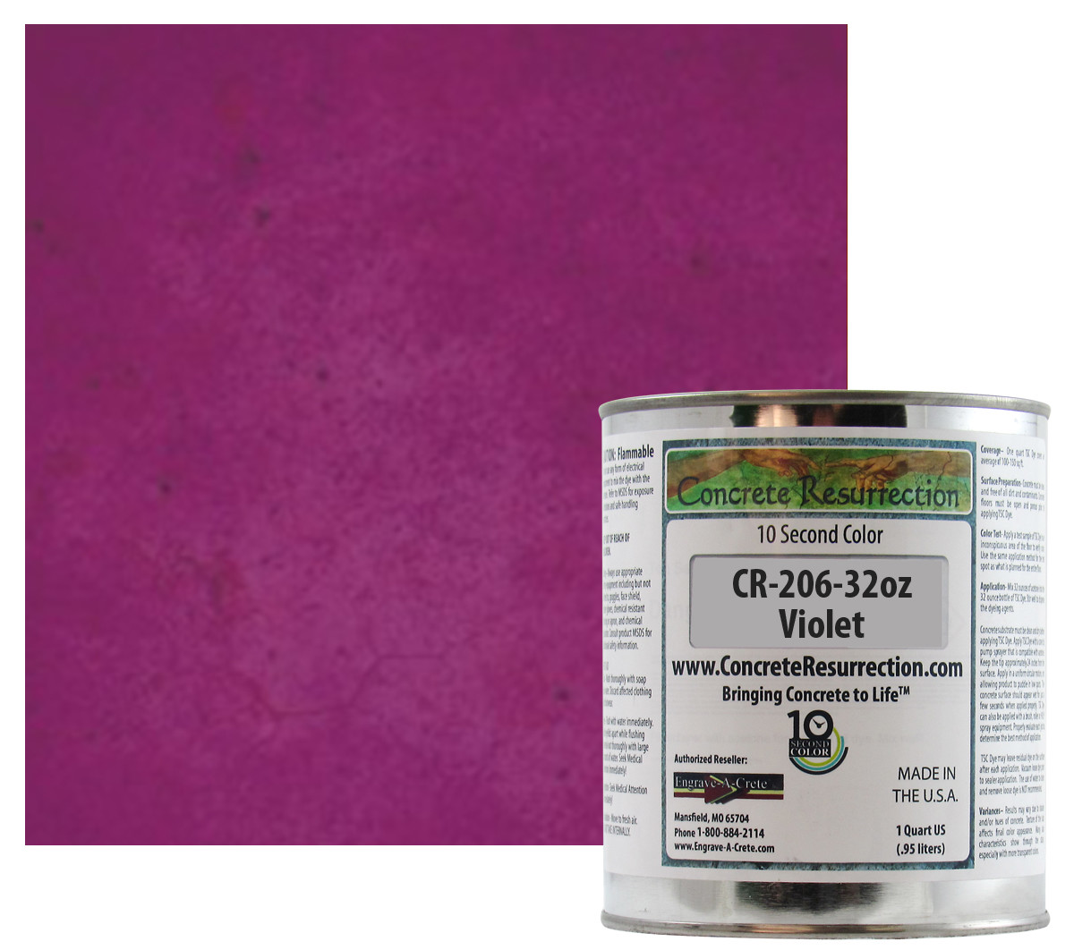 Fast Drying Concrete Stain-Professional-Easy to Use 100-150sq ft Violet