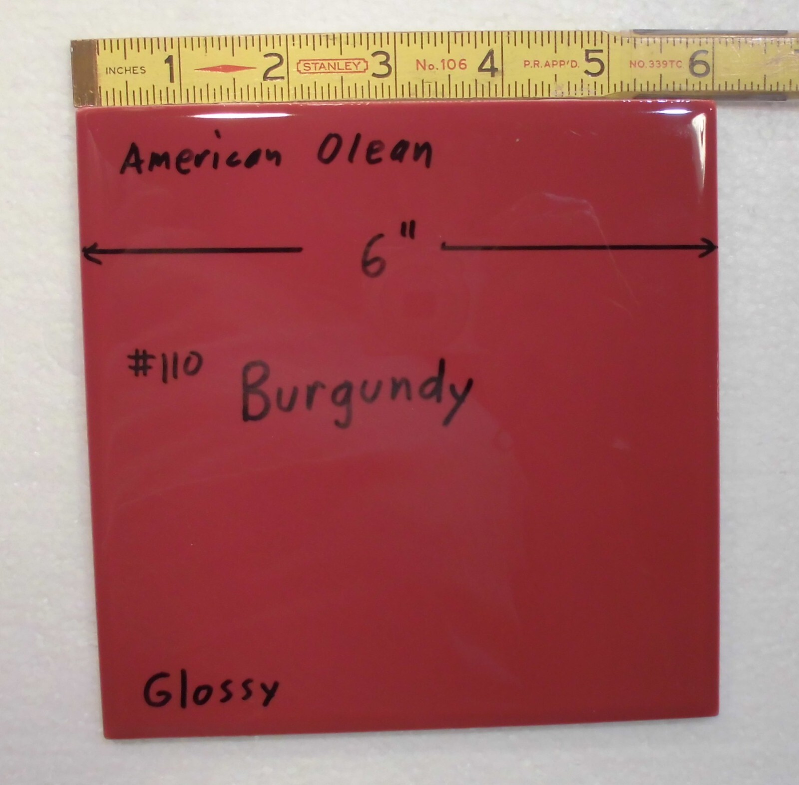 1 pc. Burgundy: 6″ X 6″ Glossy Ceramic Tile by American Olean Co. New Stock