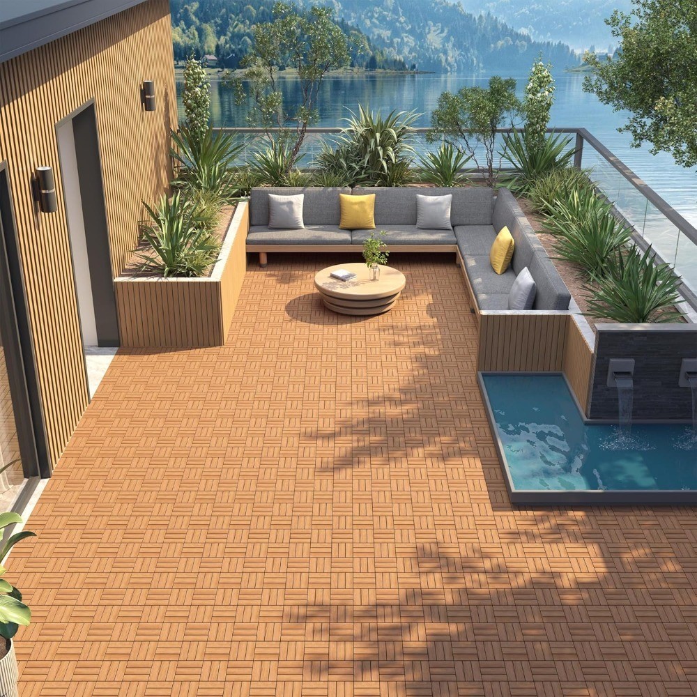 54pcs Hardwood Interlocking Patio Deck Tiles Acacia Waterproof Wood Flooring