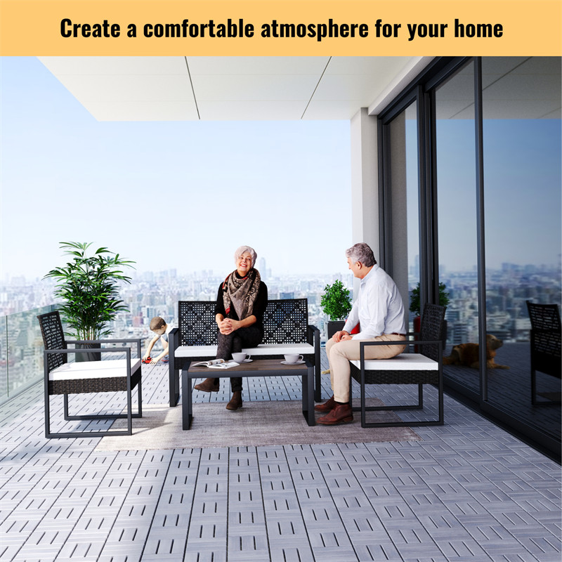12″x12” Interlocking Deck Tiles Checker Pattern Acacia Wood Outdoor Flooring