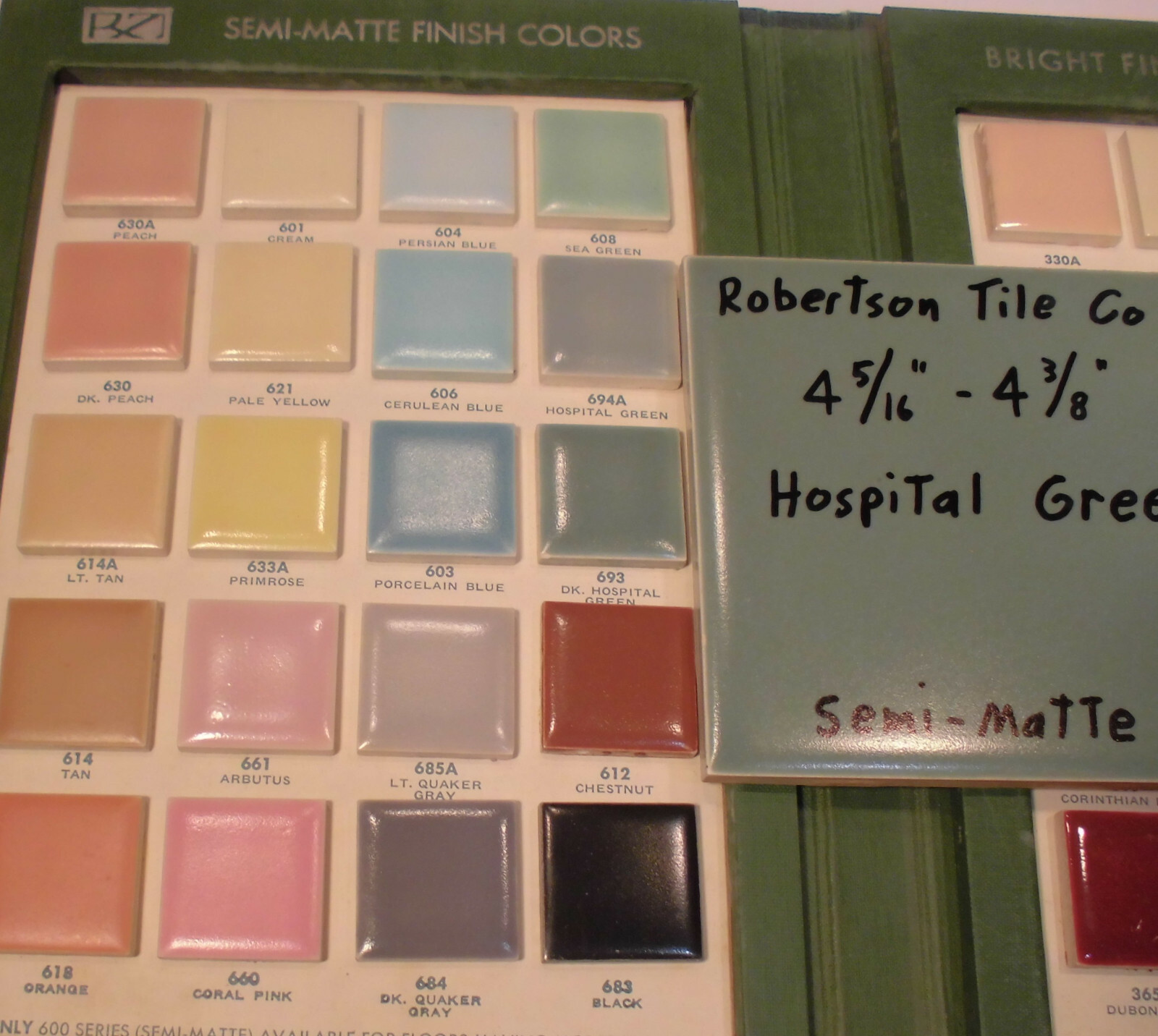 1 pc. Vintage Ceramic Tile *Hospital Green* 4-5/16″- 4-3/8″ by Robertson Co. NOS