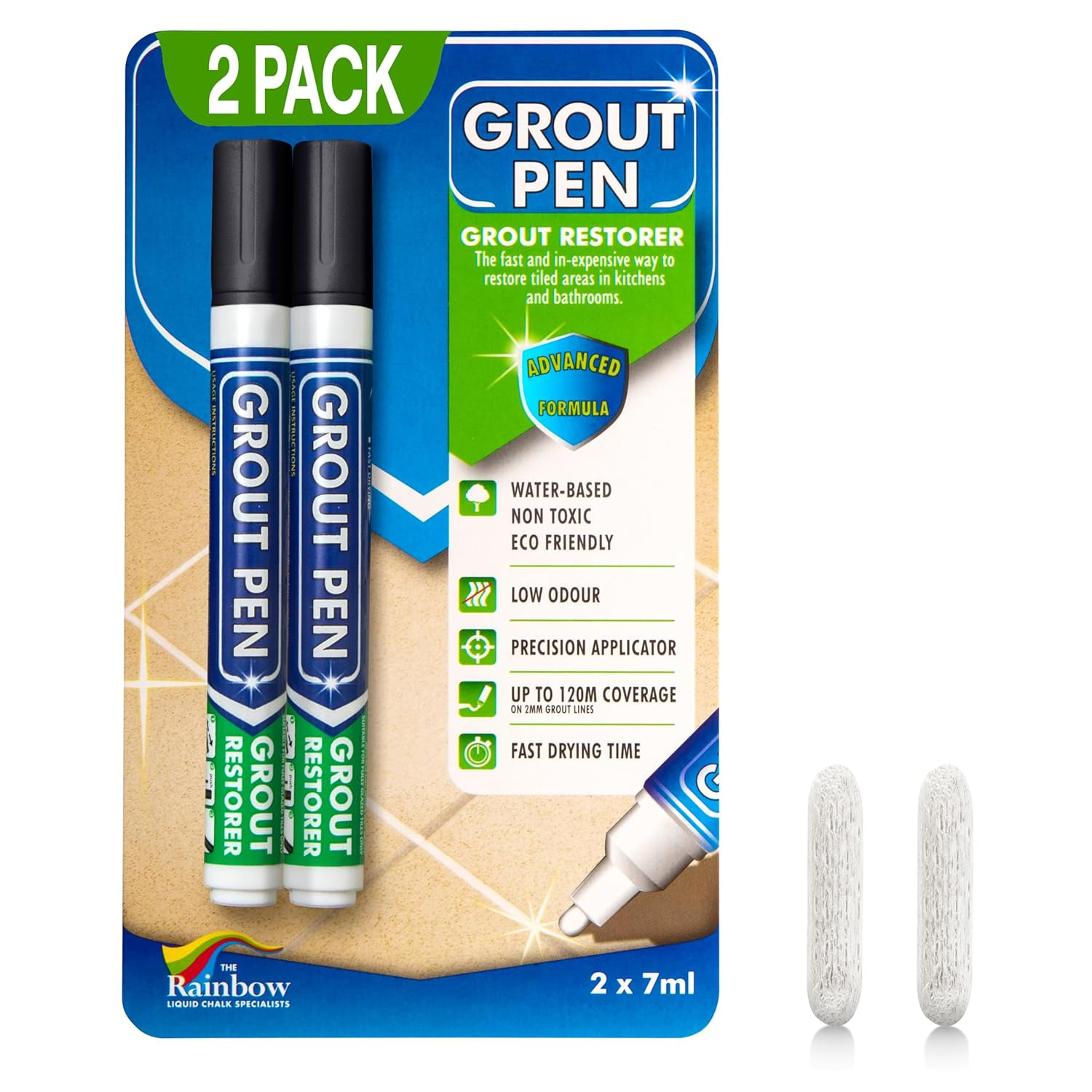 Black Grout Pen – Waterproof Tile Colorant & Sealer, 2 Pack with Tips