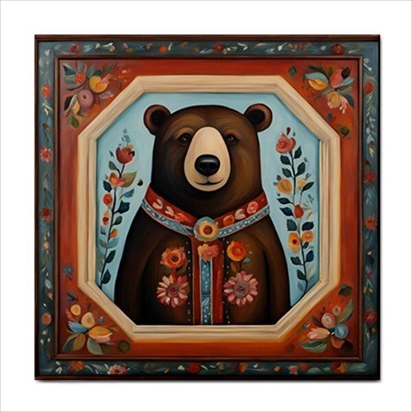 Bear Ceramic Tile Backsplash Decorative Folk Art Style Home Decor Accent
