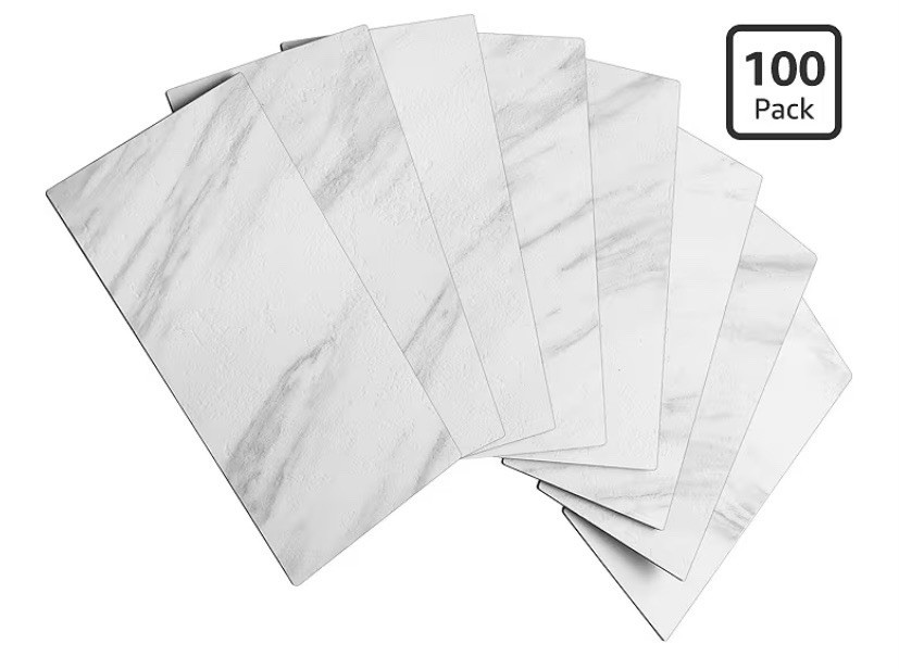 AULIGET 100-Piece White Marble Look Peel and Stick Backsplash Wall Tiles