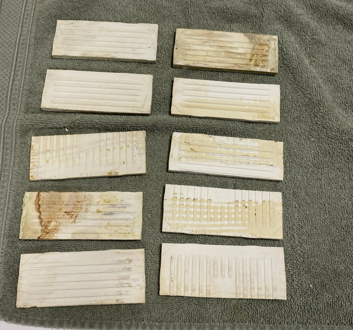 10 Vintage (1950-60s) White Speckled Ceramic Tile – CUT 1.5×4.25