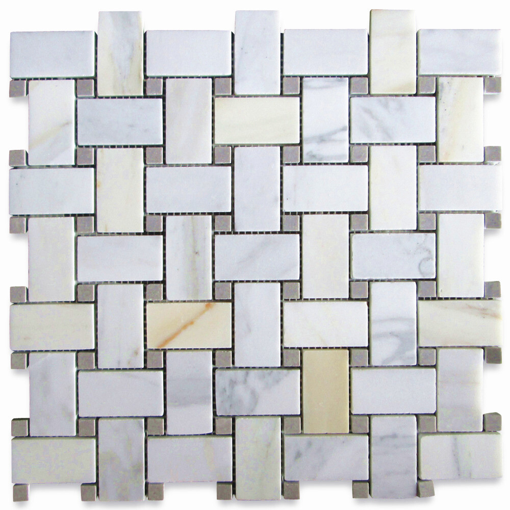 G653XH Calacatta Gold Marble Basketweave Mosaic Tile Cinderella Gray Honed