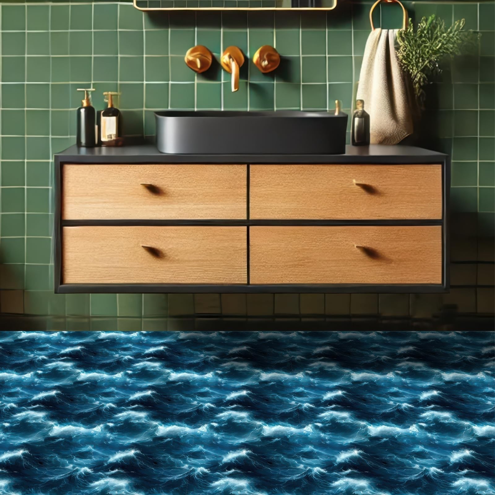 10PCS 12×12 Inch Deep Ocean Wave Look Peel and Stick Floor Tiles PVC Flat Sel…