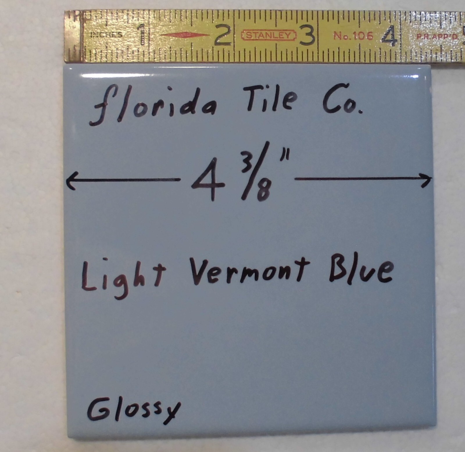 1 pc. Vermont Light Blue: 4-3/8″ Glossy Ceramic Tile by Florida Tile Co. NEW