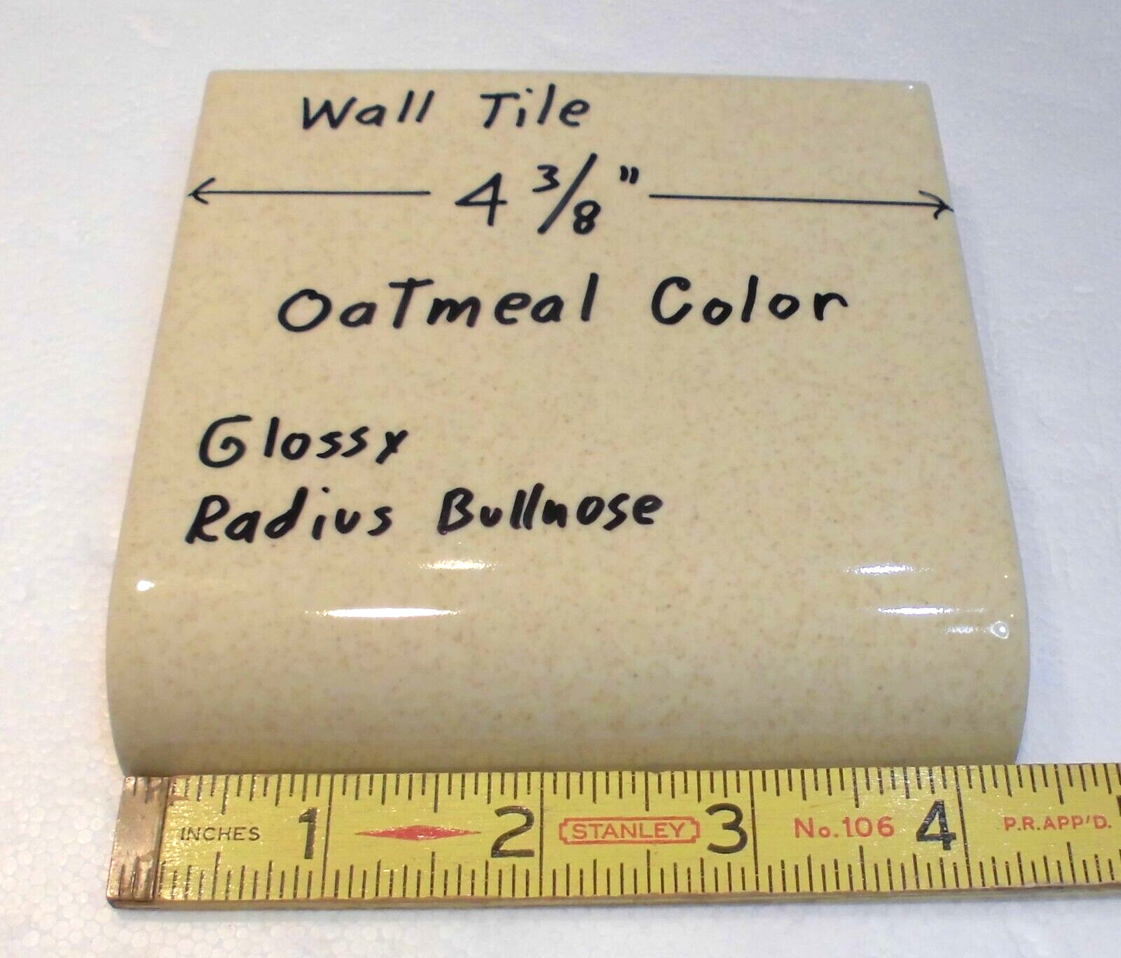 Oatmeal Color: Radius Bullnose Ceramic Tile 4-3/8″ Mid-State: Glossy, Mud Cap