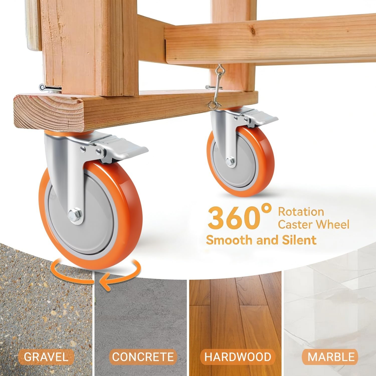 6 Inch Swivel Caster Wheels Set of 4, 2600lb Capacity, Silent Polyurethane Wh…
