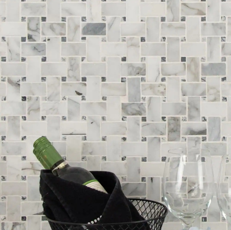 MSI Calacatta Cressa Basket Weave 11.38×12.38 Honed Marble Look Floor Wall Tile