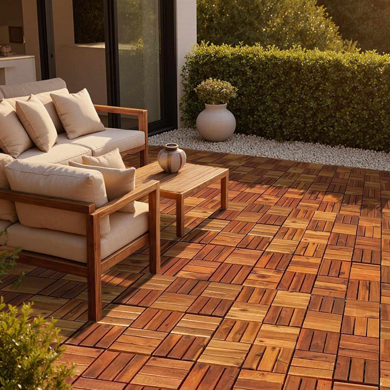 Wood Interlocking Deck Tiles – 12″X12″ Indoor & Outdoor Flooring Tiles for Balco