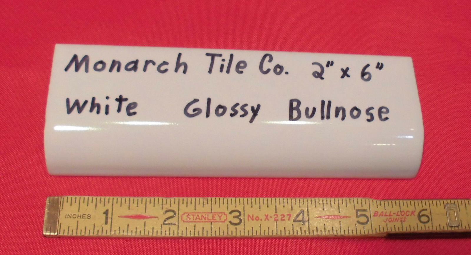 1 pc. Glossy White; 2″ X 6″ Ceramic Radius Bullnose Tile; New Mud Caps; Monarch