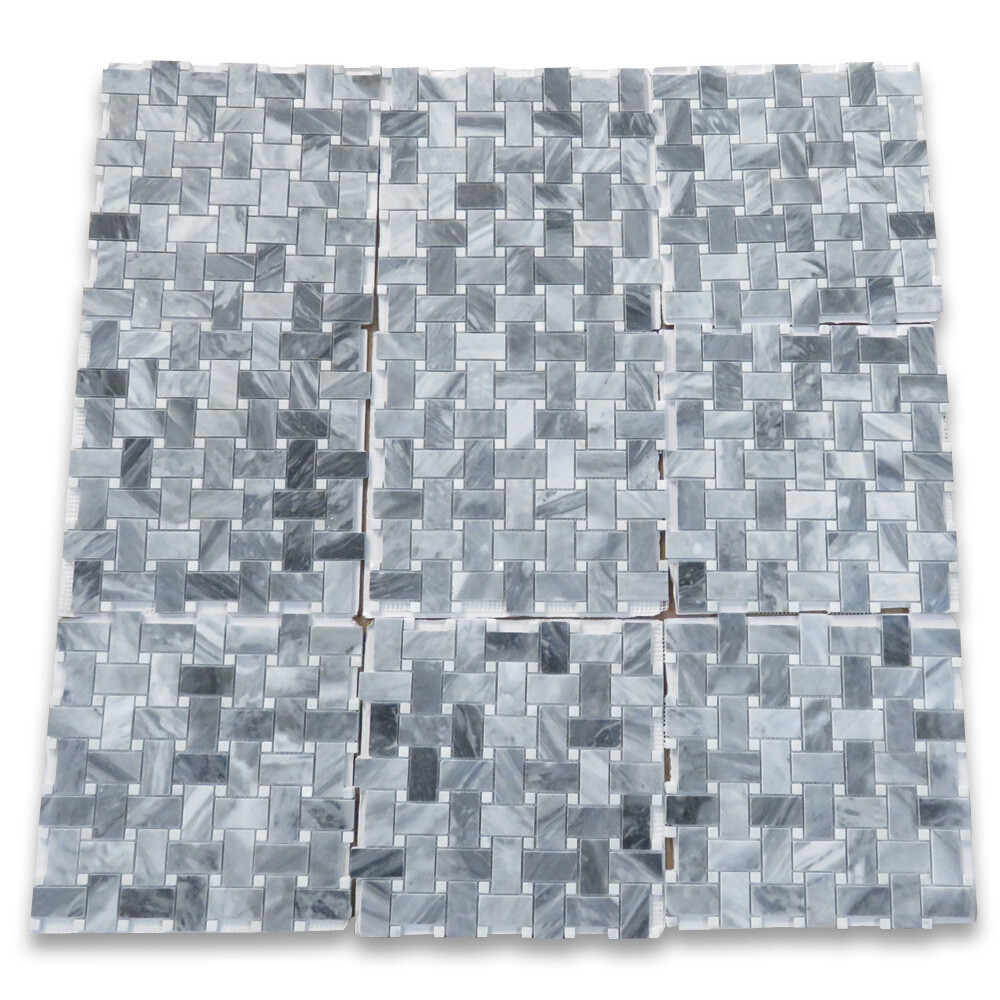 K650XP Bardiglio Gray Dark Grey Marble 1×2 Basketweave Mosaic Tile Polished