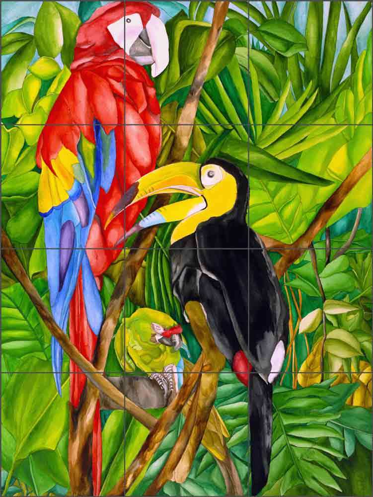 Parrot Art Tile Backsplash Ceramic Mural Daniels Tropical Birds RD001