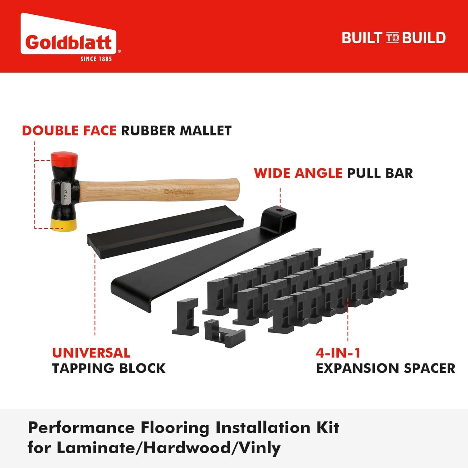 Goldblatt Laminate Wood Flooring Installation Kit Reinforced Double-Faced Mallet