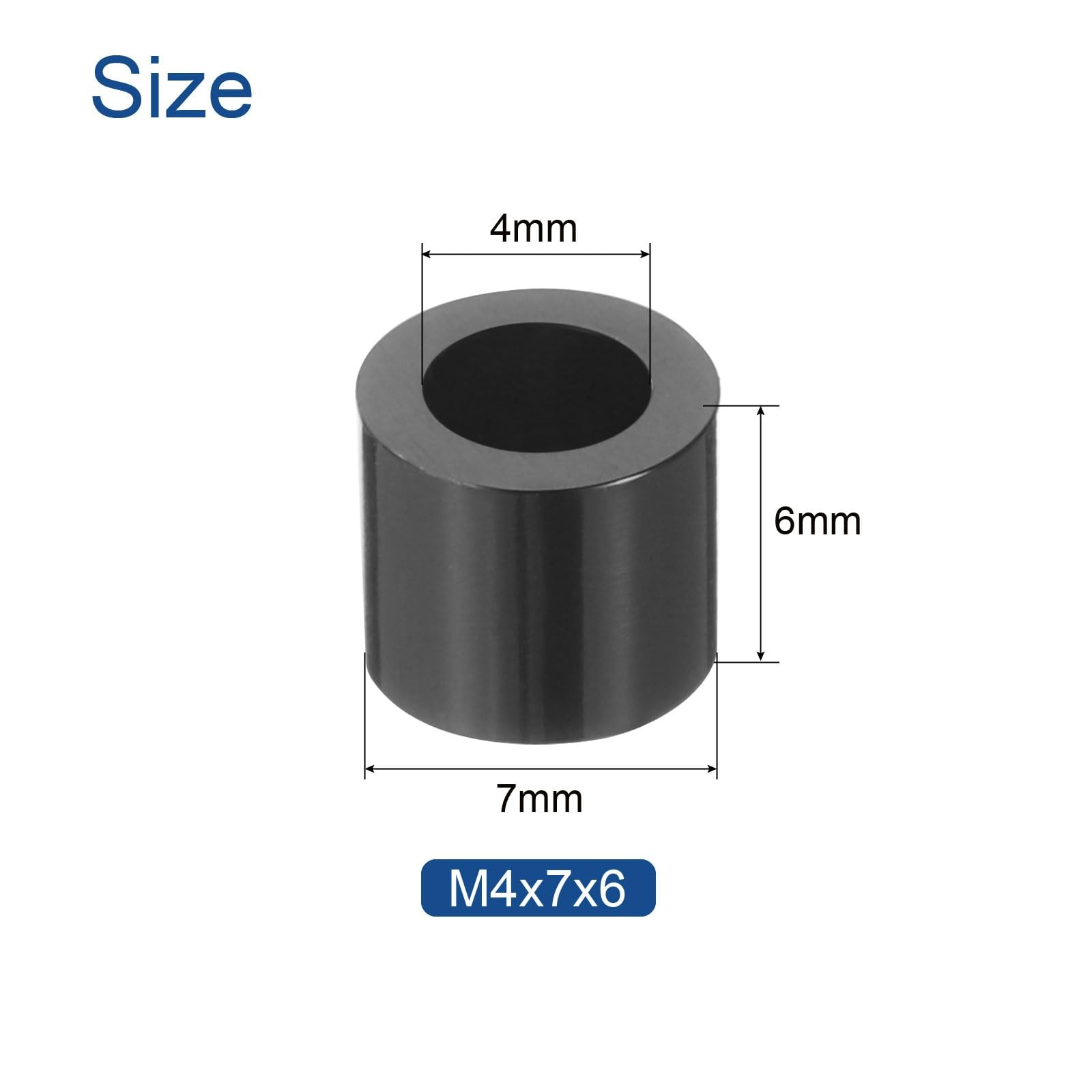 uxcell 100pcs Nylon Round Spacers 4mm ID, 7mm OD, 6mm Height, balck