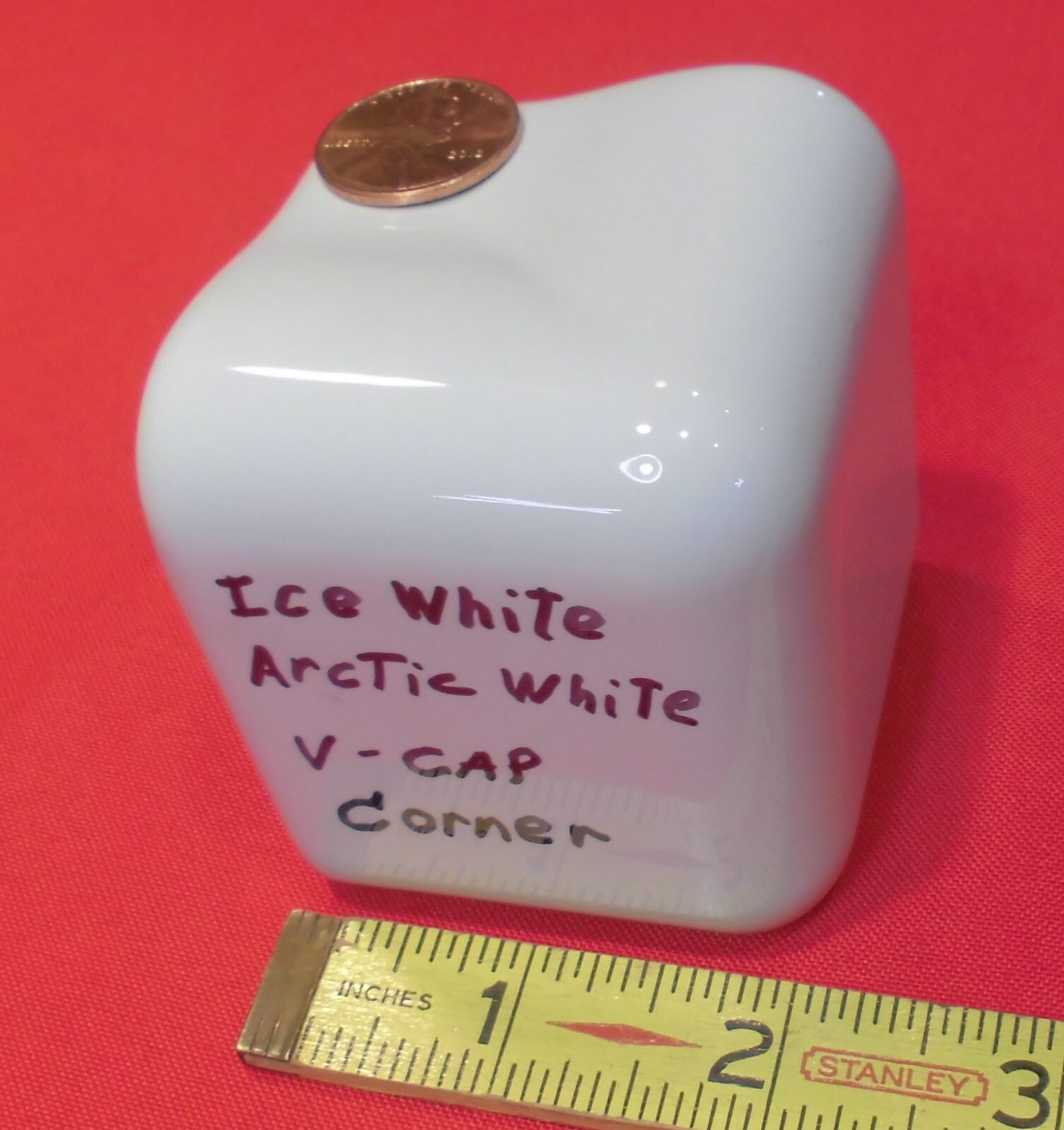 1 pc. Glossy Ice/Arctic White: V Cap Corner Ceramic Trim Tile: Countertop Edging