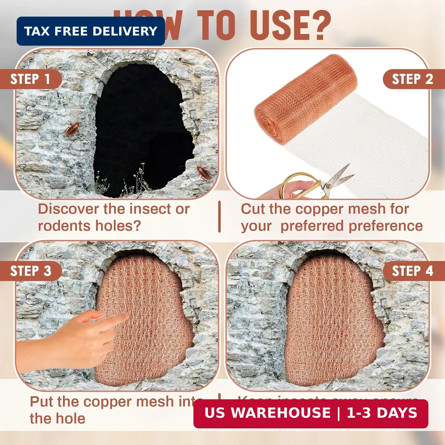 Gisafai 8″ x 100 ft Copper Mesh Rodent Control Copper Wool for Slugs Rustproof D