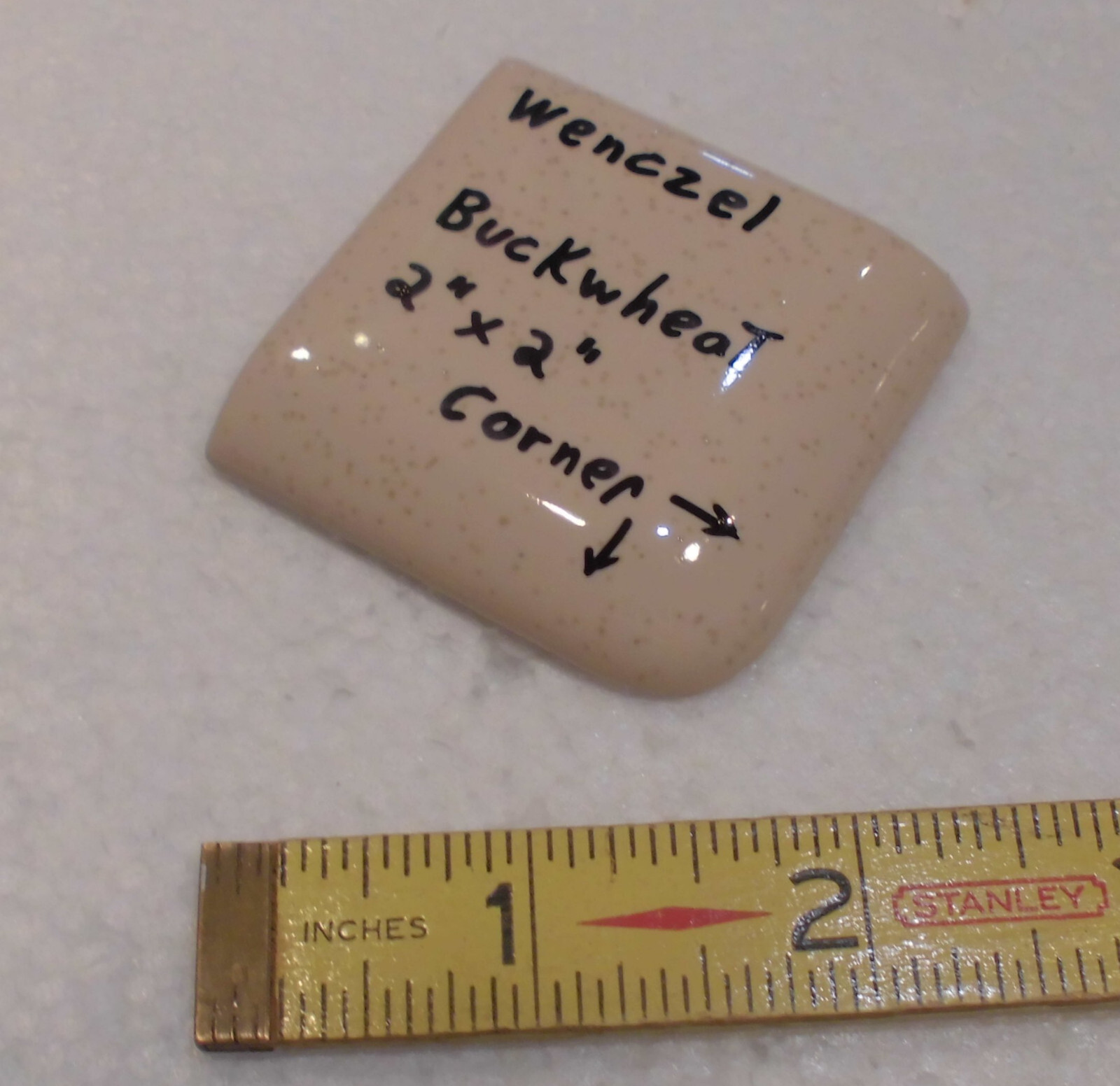 Buckwheat 2″ X 2″ X 5/16″ Ceramic Surface Bullnose Corner Tile; Wenczel Co.