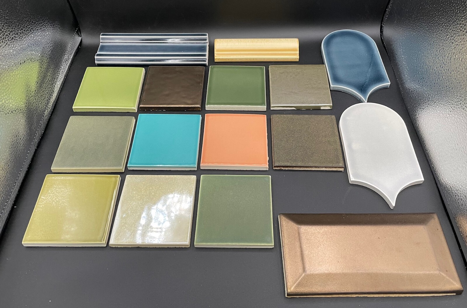 LOT 16 Misc Pratt + Larson Ceramic Tiles – Square, Border, Elongated Fan, Etc.